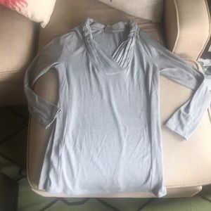 Gray Tunic Sweater with Braided Neckline